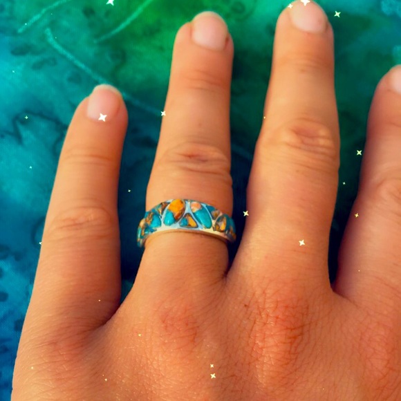 REAL Spiny Turquoise/sterling silver ring size 7 - Picture 2 of 8